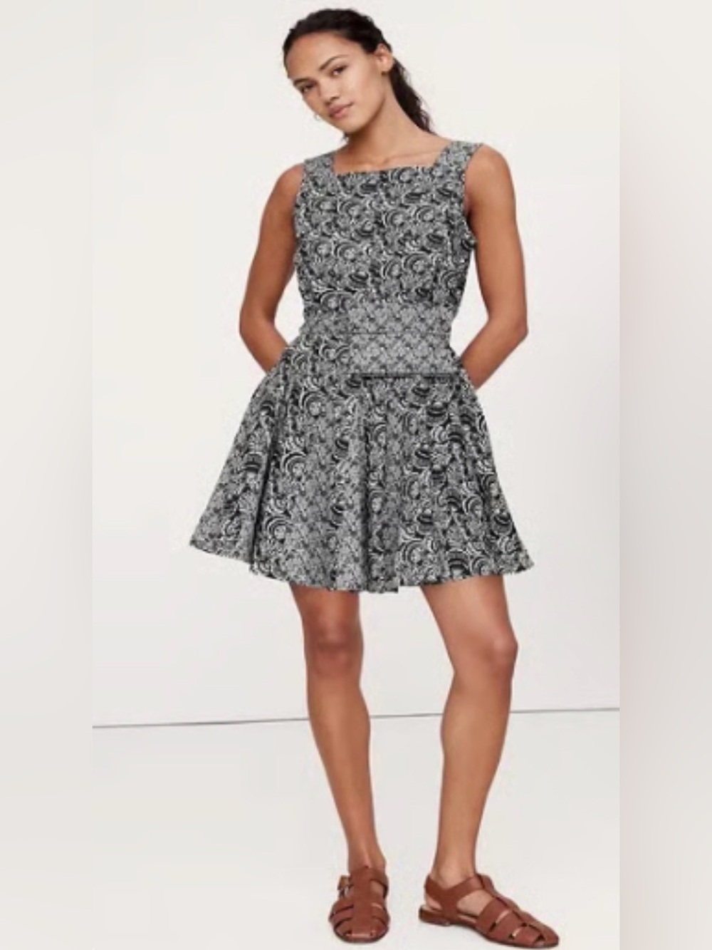 Banana Republic Dress NWT Black White Fit & Flair Patchwork M Cottagecore Pouch